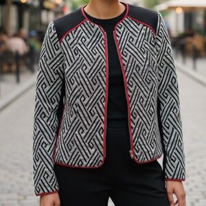 H&M Black and White Patterned Blazer with Red Trim